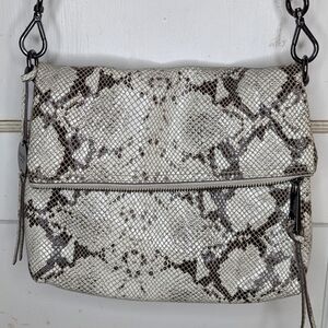 MARGOT NY 'Robbie' Foldover All Leather Snakeskin Print Clutch Crossbody Bag